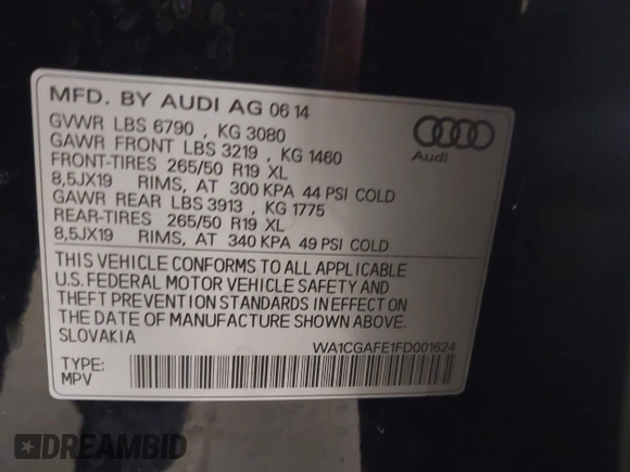 2015 Audi Q7 Premium с VIN WA1CGAFE1FD001624, выставлен на аукционе IAAI как лот 42385107 с пробегом 102 360 миль миль и . История ставок и продаж доступна на DreamBid. Изображение 9.