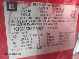 2015 GMC Canyon 4WD SLT with VIN 1GTG6CE30F1175322, listed as a IAAI auction lot 41273719 with 1 mi miles. Bid and sale history available at carsss.com. Image 9.
