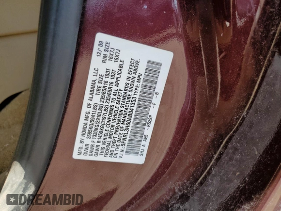 2010 Honda Odyssey EX-L with VIN 5FNRL3H60AB041353, listed as a Copart auction lot 52801315 with 120,253 mi miles and Salvage Title. Bid and sale history available at DreamBid. Image 12.
