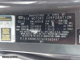2018 Kia Sedona EX with VIN KNDMC5C14J6365497, listed as a IAAI auction lot 40898450 with 75,391 mi miles. Bid and sale history available at carsss.com. Image 9.