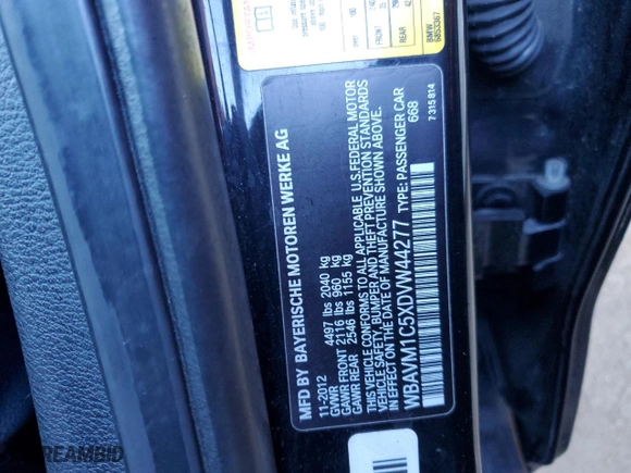 2013 BMW X1 28i with VIN WBAVM1C5XDVW44277, listed as a Copart auction lot 45601315 with 123,758 mi miles and Salvage Title. Bid and sale history available at carsss.com. Image 13.