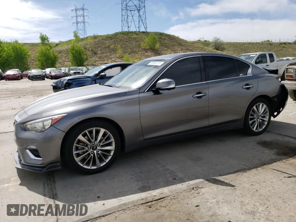 2021 Infiniti Q50 Luxe z VIN JN1EV7BR7MM752758, wystawiony jako Copart lot #55964125 z przebiegiem 86 027 mil mil oraz Szkoda całkowita • Salvage title. Historia ofert i sprzedaży dostępna na DreamBid. Obrazek 1.