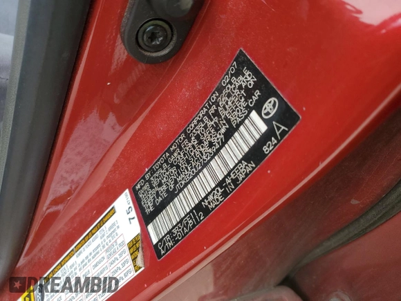 2007 Toyota Prius with VIN JTDKB20U273239477, listed as a Copart auction lot 53796625 with Not Provided miles and Salvage Title. Bid and sale history available at DreamBid. Image 12.