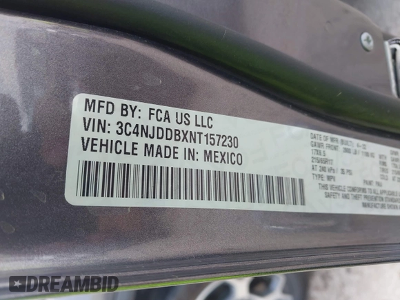 2022 Jeep Compass Trailhawk with VIN 3C4NJDDBXNT157230, listed as a IAAI auction lot 42046292 with Not provided miles and . Bid and sale history available at DreamBid. Image 9.