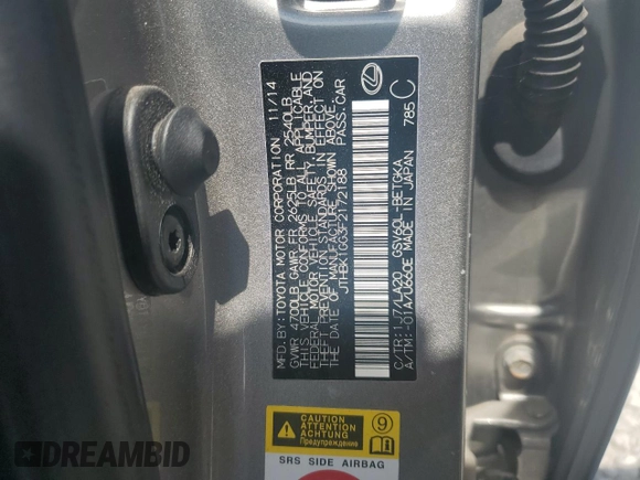 2015 Lexus ES 330 with VIN JTHBK1GG3F2172188, listed as a Copart auction lot 62763905 with 38,003 mi miles and Salvage title. Bid and sale history available at DreamBid. Image 12.