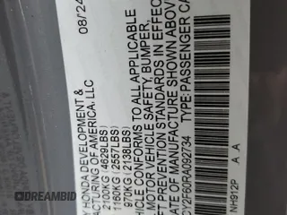 2024 Honda Accord EX-L с VIN 1HGCY2F60RA092734, выставлен на аукционе Copart как лот 54355675 с пробегом 8 178 миль миль и Списание • Salvage title. История ставок и продаж доступна на DreamBid. Изображение 12.