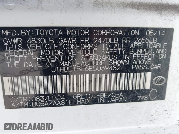 2014 Lexus GS 350 with VIN JTHBE1BL6E5039482, listed as a IAAI auction lot 41592768 with 120,354 mi miles and . Bid and sale history available at DreamBid. Image 9.