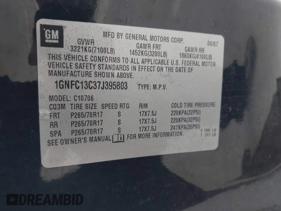 2007 Chevrolet Tahoe LS z VIN 1GNFC13C37J395803, wystawiony jako IAAI lot #42068163 z przebiegiem 273 156 mil mil oraz . Historia ofert i sprzedaży dostępna na DreamBid. Obrazek 9.