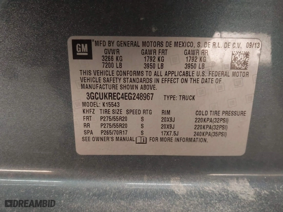 2014 Chevrolet Silverado 1500 LT with VIN 3GCUKREC4EG248967, listed as a IAAI auction lot 41553634 with 113,247 mi miles. Bid and sale history available at carsss.com. Image 9.