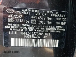 2023 Hyundai Sonata Hybrid Limited with VIN KMHL54JJXPA056024, listed as a Copart auction lot 39014623 with 646 mi miles. Bid and sale history available at carsss.com. Image 12.