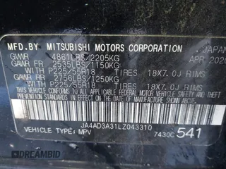 2020 Mitsubishi Outlander SE with VIN JA4AD3A31LZ043310, listed as a IAAI auction lot 41270274 with 141,924 mi miles and . Bid and sale history available at DreamBid. Image 9.