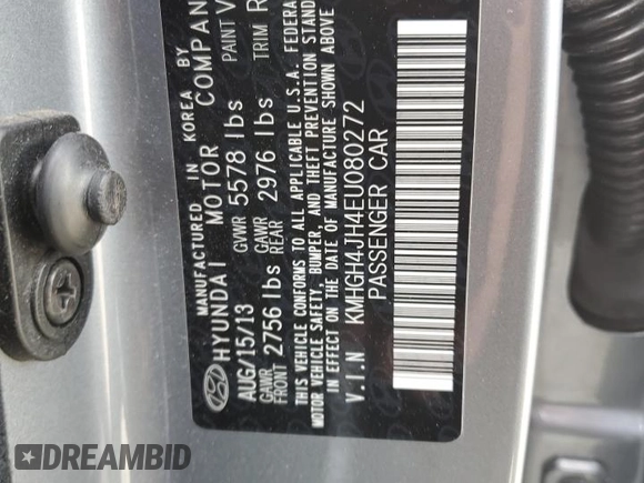 2014 Hyundai Equus Signature with VIN KMHGH4JH4EU080272, listed as a Copart auction lot 54183775 with 105,897 mi miles and Clean Title. Bid and sale history available at DreamBid. Image 12.