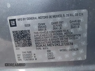 2019 GMC Terrain SLE with VIN 3GKALMEV2KL272874, listed as a IAAI auction lot 42349911 with 84,080 mi miles and . Bid and sale history available at DreamBid. Image 9.