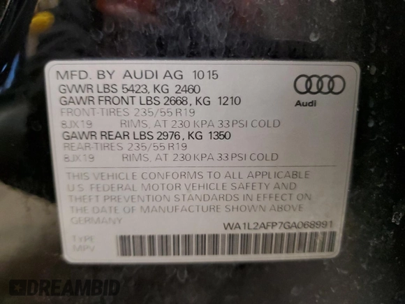 2016 Audi Q5 Premium Plus with VIN WA1L2AFP7GA068991, listed as a Copart auction lot 50038245 with 173,412 mi miles and Clean Title. Bid and sale history available at carsss.com. Image 13.