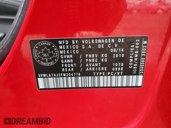 2015 Volkswagen Jetta Sedan 2.0L TDI SEL with VIN 3VWLA7AJ2FM204778, listed as a Copart auction lot 48623105 with 258,619 mi miles and Clean Title. Bid and sale history available at carsss.com. Image 12.