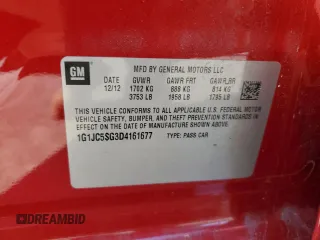 2013 Chevrolet Sonic LT z VIN 1G1JC5SG3D4161677, wystawiony jako Copart lot #57042015 z przebiegiem 81 088 mil mil oraz Szkody całkowita. Historia ofert i sprzedaży dostępna na DreamBid. Obrazek 12.