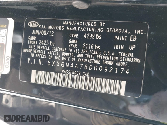 2013 Kia Optima EX с VIN 5XXGN4A78DG092174, выставлен на аукционе IAAI как лот 42583095 с пробегом 151 385 миль миль и . История ставок и продаж доступна на DreamBid. Изображение 9.