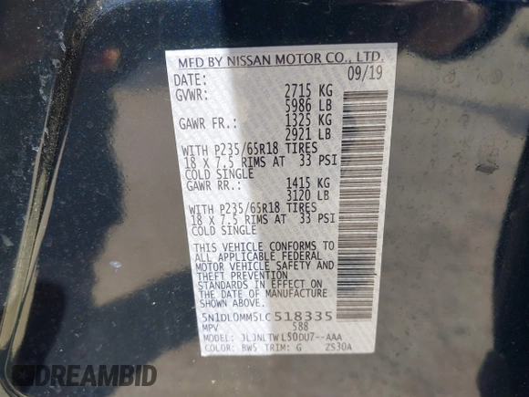 2020 Infiniti QX60 Luxe with VIN 5N1DL0MM5LC518335, listed as a IAAI auction lot 41599967 with 48,548 mi miles and . Bid and sale history available at DreamBid. Image 9.