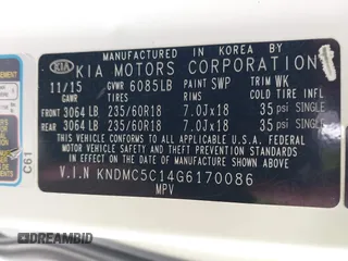 2016 Kia Sedona EX with VIN KNDMC5C14G6170086, listed as a IAAI auction lot 41736246 with 82,556 mi miles. Bid and sale history available at carsss.com. Image 9.
