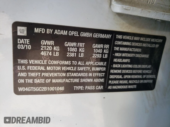 2011 Buick Regal CXL RL5 with VIN W04GT5GC2B1001046, listed as a Copart auction lot 76458194 with 245,810 mi miles and Salvage Title. Bid and sale history available at DreamBid. Image 14.