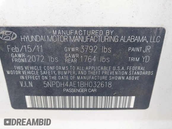 2011 Hyundai Elantra Limited с VIN 5NPDH4AE1BH032618, выставлен на аукционе IAAI как лот 42355543 с пробегом 157 926 миль миль и . История ставок и продаж доступна на DreamBid. Изображение 9.
