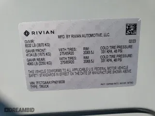 2023 Rivian R1T Adventure with VIN 7FCTGAAA1PN019038, listed as a Copart auction lot 71545974 with 2,917 mi miles and Salvage Title. Bid and sale history available at carsss.com. Image 12.