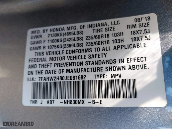 2018 Honda CR-V EX-L with VIN 7FARW2H80JE081682, listed as a IAAI auction lot 42061302 with 32,472 mi miles. Bid and sale history available at carsss.com. Image 9.
