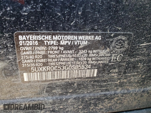 2016 BMW X5 xDrive35i with VIN 5UXKR0C53G0S85534, listed as a Copart auction lot 49661405 with 156,508 mi miles and Clean Title. Bid and sale history available at carsss.com. Image 13.