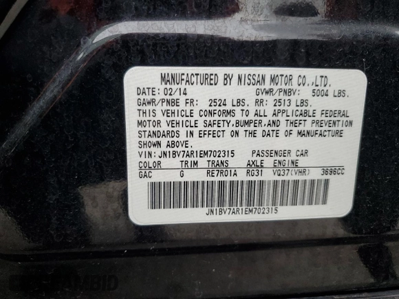 2014 Infiniti Q50 Premium with VIN JN1BV7AR1EM702315, listed as a Copart auction lot 51232075 with 141,429 mi miles and Salvage Title. Bid and sale history available at DreamBid. Image 12.
