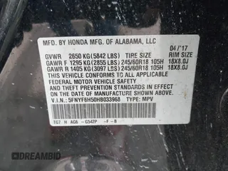 2017 Honda Pilot EX-L with VIN 5FNYF6H50HB033968, listed as a IAAI auction lot 42400720 with 119,597 mi miles and . Bid and sale history available at DreamBid. Image 9.