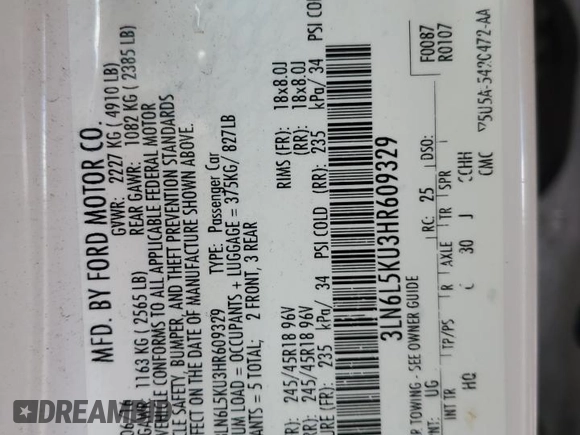 2017 Lincoln MKZ Hybrid Premiere with VIN 3LN6L5KU3HR609329, listed as a Copart auction lot 49165535 with Not Provided miles and Salvage Title. Bid and sale history available at carsss.com. Image 12.
