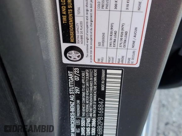 2023 Mercedes-Benz E 53 AMG with VIN W1KZF6BB2PB168847, listed as a Copart auction lot 81310763 with Not Provided miles and . Bid and sale history available at DreamBid. Image 13.