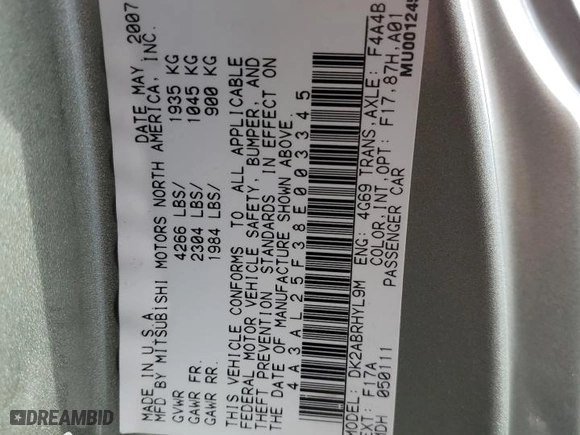 2008 Mitsubishi Eclipse GS with VIN 4A3AL25F38E003345, listed as a Copart auction lot 49147745 with 23,807 mi miles and Salvage Title. Bid and sale history available at carsss.com. Image 12.