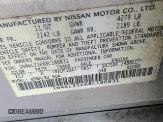 2008 Nissan Altima 2.5 S with VIN 1N4AL21E68C180831, listed as a IAAI auction lot 42091296 with 229,780 mi miles. Bid and sale history available at carsss.com. Image 9.