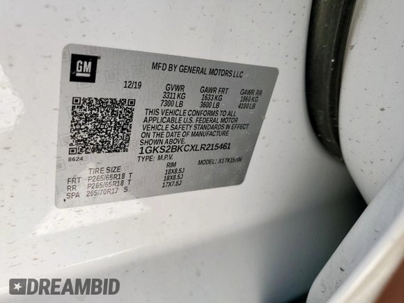 2020 GMC Yukon SLT with VIN 1GKS2BKCXLR215461, listed as a Copart auction lot 48857795 with 94,307 mi miles and Salvage Title. Bid and sale history available at carsss.com. Image 13.