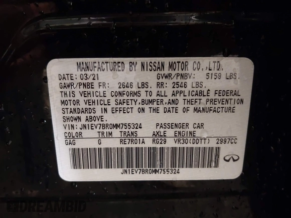 2021 Infiniti Q50 Luxe with VIN JN1EV7BR0MM755324, listed as a IAAI auction lot 42126177 with 33,000 mi miles and . Bid and sale history available at DreamBid. Image 9.