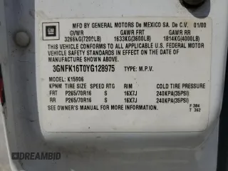 2000 Chevrolet Suburban LT with VIN 3GNFK16T0YG128975, listed as a Copart auction lot 72245934 with 246,263 mi miles and Salvage Title. Bid and sale history available at carsss.com. Image 13.