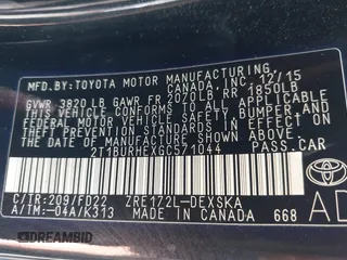 2016 Toyota Corolla L with VIN 2T1BURHEXGC571044, listed as a IAAI auction lot 42657671 with 200,259 mi miles and . Bid and sale history available at DreamBid. Image 9.