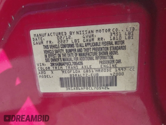 2012 Nissan Sentra S z VIN 3N1AB6AP8CL705426, wystawiony jako IAAI lot #42598817 z przebiegiem 139 781 mil mil oraz . Historia ofert i sprzedaży dostępna na DreamBid. Obrazek 9.