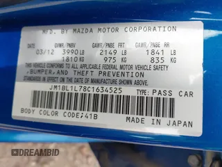 2012 Mazda Mazda3 i Touring with VIN JM1BL1L78C1634525, listed as a IAAI auction lot 42088851 with 122,161 mi miles. Bid and sale history available at carsss.com. Image 9.