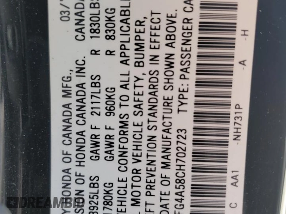 2012 Honda Civic Si with VIN 2HGFG4A58CH702723, listed as a Copart auction lot 57642215 with 99,385 mi miles and Salvage title. Bid and sale history available at DreamBid. Image 12.