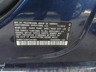 2015 Volkswagen Passat SE с VIN 1VWBV7A38FC047664, выставлен на аукционе IAAI как лот 42323467 с пробегом 225 663 миль миль и . История ставок и продаж доступна на DreamBid. Изображение 9.