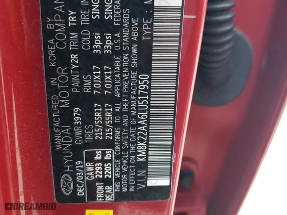 2020 Hyundai Kona SEL with VIN KM8K22AA6LU517950, listed as a Copart auction lot 85195604 with 40,227 mi miles and Non Repairable. Bid and sale history available at carsss.com. Image 13.