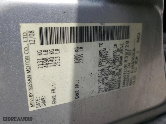 2009 Nissan Maxima 3.5 SV w/Sport Pkg with VIN 1N4AA51E19C839228, listed as a Copart auction lot 50554405 with 196,629 mi miles and Salvage Title. Bid and sale history available at carsss.com. Image 12.