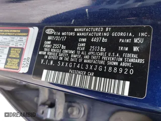 2018 Kia Optima S with VIN 5XXGT4L3XJG188920, listed as a IAAI auction lot 41433493 with 129,639 mi miles. Bid and sale history available at carsss.com. Image 9.