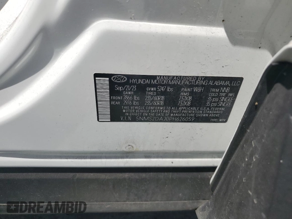 2023 Hyundai Santa Fe SEL with VIN 5NMS2DAJ0PH626059, listed as a Copart auction lot 53644825 with 39,388 mi miles and Non Repairable. Bid and sale history available at DreamBid. Image 14.