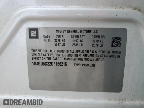 2016 Buick LaCrosse Premium I with VIN 1G4GD5G32GF166216, listed as a Copart auction lot 54379135 with 39,984 mi miles and Salvage title. Bid and sale history available at DreamBid. Image 13.