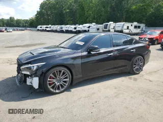 2023 Infiniti Q50 Red Sport 400 with VIN JN1FV7DR9PM590363, listed as a Copart auction lot 61810545 with 24,258 mi miles and Salvage title. Bid and sale history available at DreamBid. Image 1.