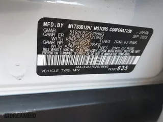 2024 Mitsubishi Outlander SE with VIN JA4J4VA87RZ018640, listed as a IAAI auction lot 41820246 with 5,430 mi miles. Bid and sale history available at carsss.com. Image 9.
