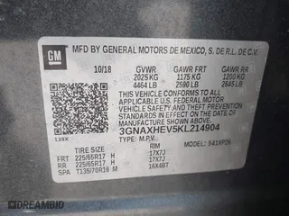 2019 Chevrolet Equinox LS with VIN 3GNAXHEV5KL214904, listed as a IAAI auction lot 41779515 with 76,678 mi miles. Bid and sale history available at carsss.com. Image 9.
